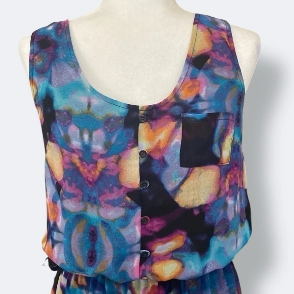 Mossimo Multicolor Tye Dye Summer Sleeveless High Low Floral Abstract Dress